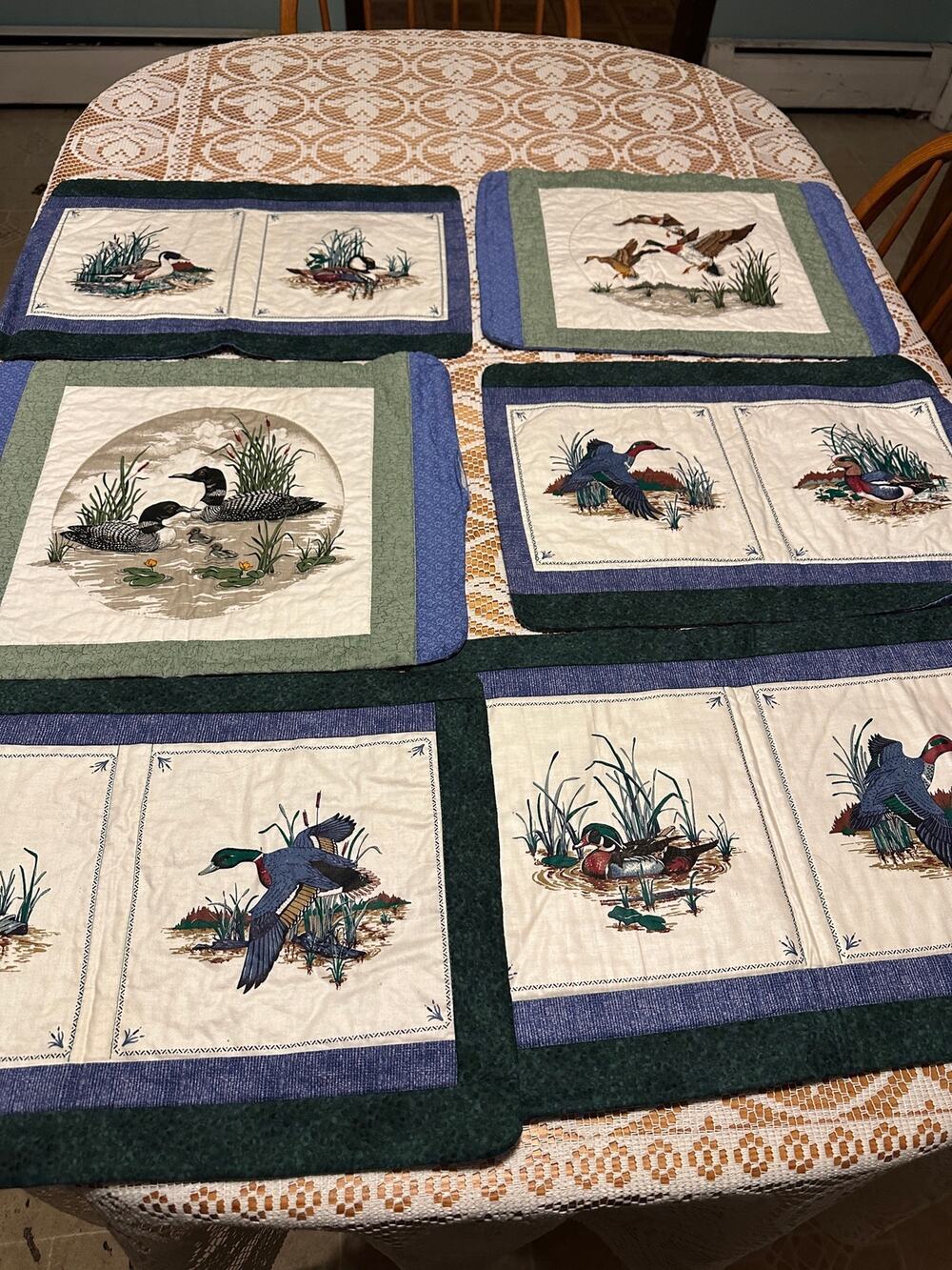 Vintage Quilted Duck Placemats Set of 6 Mallard Loon Waterfowl Cabin CabinCore